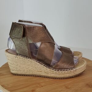 Eileen Fisher Women's Bronze Leather Espadrille Wedge Sandals Size 7